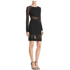 French Connection Black Long-Sleeve Lacey Fitted Dress
